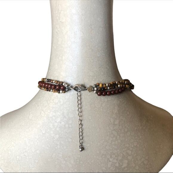 Vintage Premier Designs Eye Tiger Silver Tone Brown Beaded Medallion Necklace - Picture 7 of 10